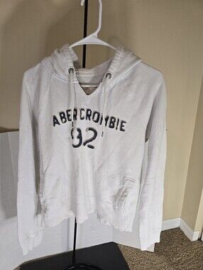 Abercrombie & Fitch Youth Large Hoodie White Black Logo Pullover Sweatshirt